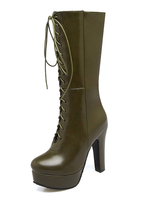 Fashion Stiefel PU mit Schnüren und Blockabsatz