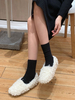 Faux Fur Loafers White Round Toe Slip auf Winterschuhen
