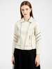 Faux Leather Moto Jacket Ecru White PU Two Tone Revers Zipper Spring Fall Field Biker Outerwear for Women