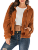 Faux Shearling Mäntel Frauen Kapuze Langarm Kordelzug Reißverschluss Wintermantel