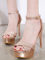 Fersensandalen Blond Stiletto Ferse Square Toe PU Leder Knöchelriemen Fersen