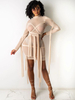 Figurbetonte Kleider Khaki Lange Ärmel Lace Up Stehkragen Layered Sexy Etuikleid