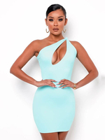 Figurbetonte Kleider Mintgrün Bedruckt Ärmellos Plissee Lässige One-Shoulder-Offene Schulter Etuikleid