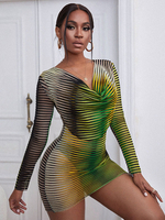 Figurbetonte Kleider Polka Dot Grün Stehkragen Lange Ärmel Sexy Bleistiftkleid
