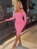 Figurbetonte Kleider Rosa Lange Ärmel Bateau-Ausschnitt Slim Fit Kleid Sexy Etuikleid