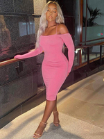 Figurbetonte Kleider Rosa Lange Ärmel Bateau-Ausschnitt Slim Fit Kleid Sexy Etuikleid