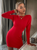 Figurbetonte Kleider Roter Jewel Neck Plissee Stretch Lässig Lange Ärmel Midi Bleistiftkleid