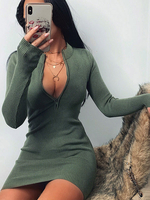 Figurbetonte Kleider Weiß Stehkragen Sexy Langarm Bleistiftkleid