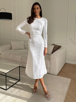 Figurbetonte Kleider weißes Blumenmuster lange Ärmel elegantes Midikleid mit Rundhalsausschnitt Etuikleid