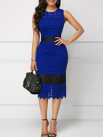 Figurbetontes Kleid mit Blumenmuster Blaues Juwel Ausschnitt Ausschnitt Sexy Enges Kleid