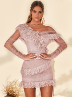 Figurbetontes Spitzenkleid mit V-Ausschnitt und langen Ärmeln romantische Geburtstagsparty halbformales Minikleid für Frauen 2025