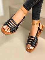 Flache Damensandalen aus PU-Leder mit offener Zehenpartie