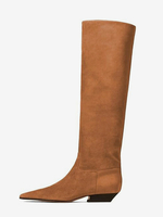 Flache Damenstiefel aus Wildleder mit quadratischer Zehenpartie kniehohe Stiefel