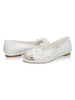 Flache Hochzeitsschuhe Satin Peep Toe Brautschuhe mit Blumen
