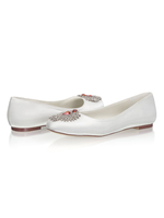 Flache Hochzeitsschuhe Satin Runde Kappe Bequeme Brautschuhe Mit Strass