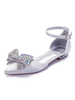 Flache Hochzeitsschuhe White Satin Bows Pointed Toe Knöchelriemen Brautschuhe Brautjungfernschuhe