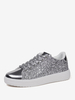 Flache (<1") Damen-Sneakers mit Pailletten aus Stoff mit runder Spitze in Silber