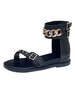 Flache Pantoffel Black Square Toe PU Leder Tanga Sandale
