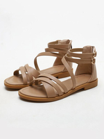 Flache Sandalen aus PU-Leder mit offener Zehenpartie Apricot Sommersandalen