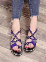 Flache Sandalen der Frau Lila Strickwolle Chic Offene Zehensandalen