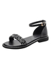 Flache Sandalen der Frau Strass Flache PU-Leder Casual Knöchelriemen Flats