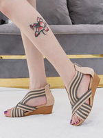 Flache Sandalen für Damen mit offenem Zeh und Keilabsatz aus PU-Leder mit schicken Aprikosen-Sommersandalen