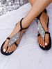 Flache Sandalen für Damen; schicke Strasssteine; offener Zeh; Slip-On-Sandalen aus PU-Leder