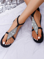 Flache Sandalen für Damen; schicke Strasssteine; offener Zeh; Slip-On-Sandalen aus PU-Leder