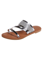 Flache Sandalen für Damen; schicke Strasssteine; runde Zehen; Slip-On-Sandalen aus PU-Leder
