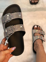 Flache Sandalen für Damen Strass PVC Obermaterial Classic