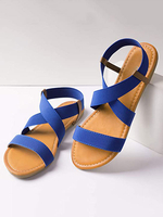 Flache Sandalen für Frau Blue Flat Heel Summer Textile Casual Sandalen