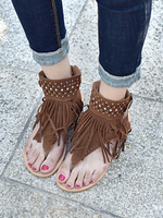 Flache Sandalen für Frau Chic Fransen Flache Terry Quasten Damen Wohnungen