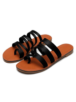 Flache Sandalen für Frau Strand Flache Leder Zehenring Damen Hausschuhe