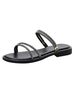 Flache Sandalen für Frau Strass Flache PU-Leder Casual Flats