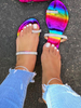 Flache Sandalen für Frau Strass Flache PU-Leder Lässige bunte Zehenring Hausschuhe