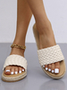 Flache Sandalen für Frauen Chic flacher Pu-Leder Apricot Slipper
