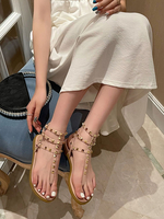 Flache Sandalen für Frauen Chic Offene Zehen Flacher Absatz Flache Sandalen aus PU-Leder