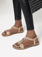 Flache Sandalen für Frauen Flache Polyester Casual T-Strap Damen flache Sandalen