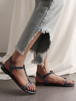 Flache Sandalen für Frauen Flacher Schlangen-Print PU-Leder Casual T-Strap Damen-Flats