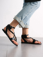 Flache Sandalen für Frauen Lässige flache PU-Leder Cross Strap Flats Sandalen