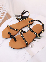 Flache Sandalen für Frauen Nieten Flache PU Leder Chic Nieten Frauen Wohnungen