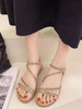 Flache Sandalen für Frauen Strass Flache Ferse Offene Spitze PU-Leder Schicke Sommersandalen