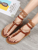 Flache Tangasandalen Schwarze Schnürschuhe Bequeme Strandsandalen