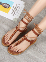Flache Tangasandalen Schwarze Schnürschuhe Bequeme Strandsandalen