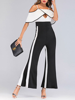 Flare Leg Jumpsuit Zweifarbiger Rüschenausschnitt Bell Bottom Jumpsuit