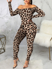 Flesh Animal Print Bateau Neck Langarm Stretch Polyester Skinny Sommer Spielanzug