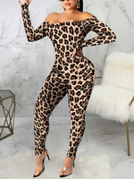 Flesh Animal Print Bateau Neck Langarm Stretch Polyester Skinny Sommer Spielanzug