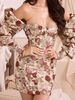 Floral Bodycon Kleider Langarm Etuikleid