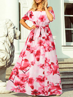 Floral Maxi Kleider aus der Schulter Split Sommerkleid