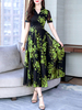 Floral Maxi Kleider Kurzarm Print V-Ausschnitt Chiffon Swing Kleid